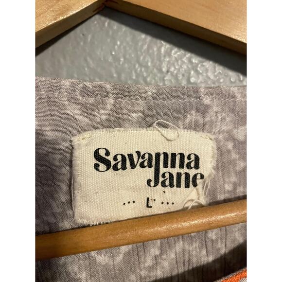 Savanna Jane Shirt Womens Large Gray Boho Peasant Embroidered Floral Rayon - Picture 3 of 7